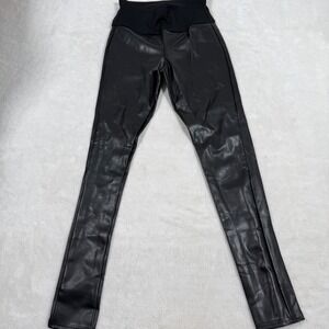 Assets by Spanx Faux Leather Leggings Black High Waist Shaping Small 20258R